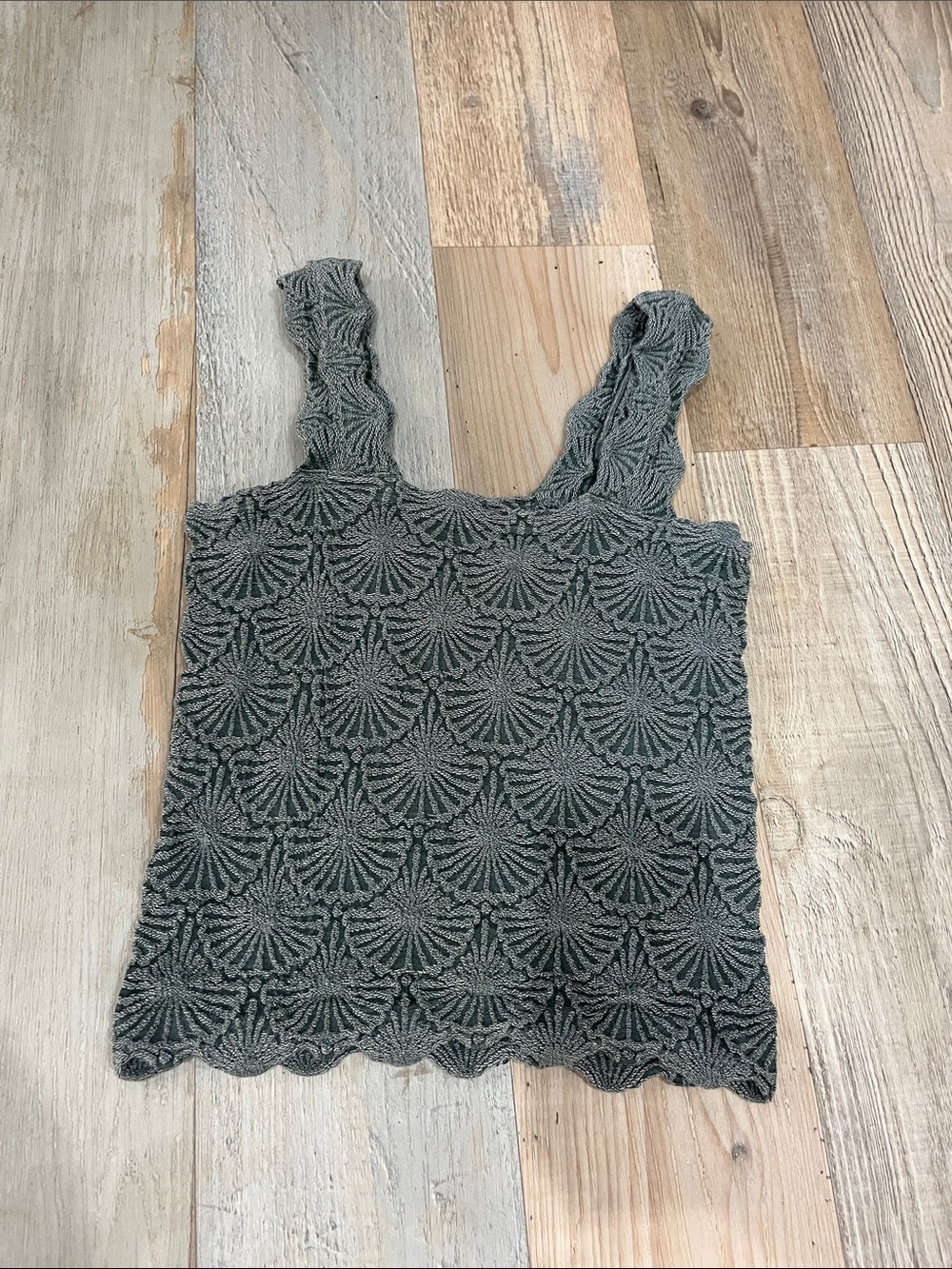 Aura Olive Green Textured Cropped Knit Tank Sz L/XL  Boho  Fairy  Core TC0506